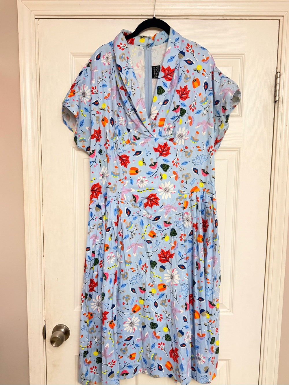 Dapper Day Light Blue Floral V-Neck Midi Dress